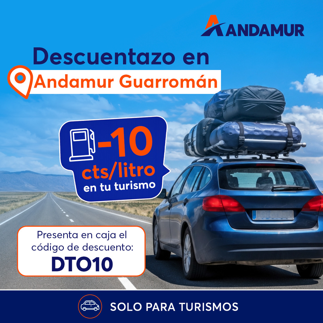 Descuentazo de 10 céntimos por litro en tu turismo en Andamur Guarromán con el código DTO10
