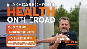 Andamur Take Care of Your Health on the Road campaign: free fruit and smoothie bikes at the service areas