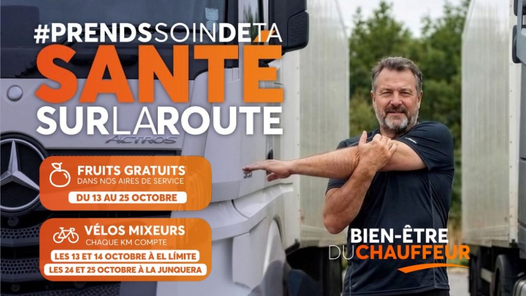 Campagne Prends soin de ta santé sur la route d’Andamur : fruits gratuits et vélos mixeurs dans les aires de service